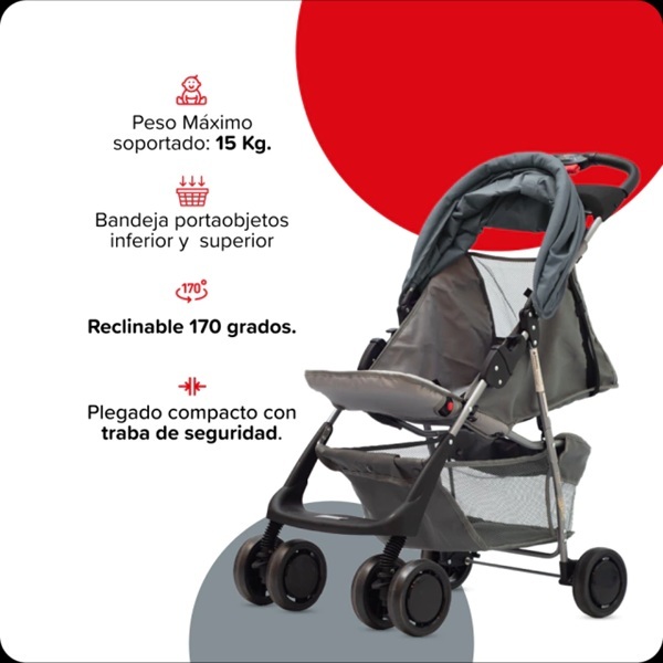 Coche paraguas BEBESIT 1337-LEOS Gris Oscuro - Imagen 2