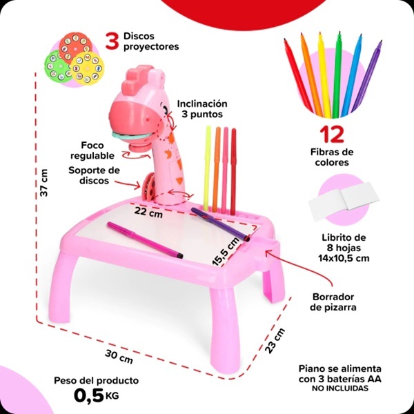 Mesa p/dibujo/proyector BEBESIT 2008 Jirafa Amarillo/Rosa - Imagen 4